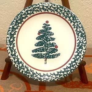 Furio Italy Christmas Green Sponged Stoneware Salad Plate Christmas Tree 8"